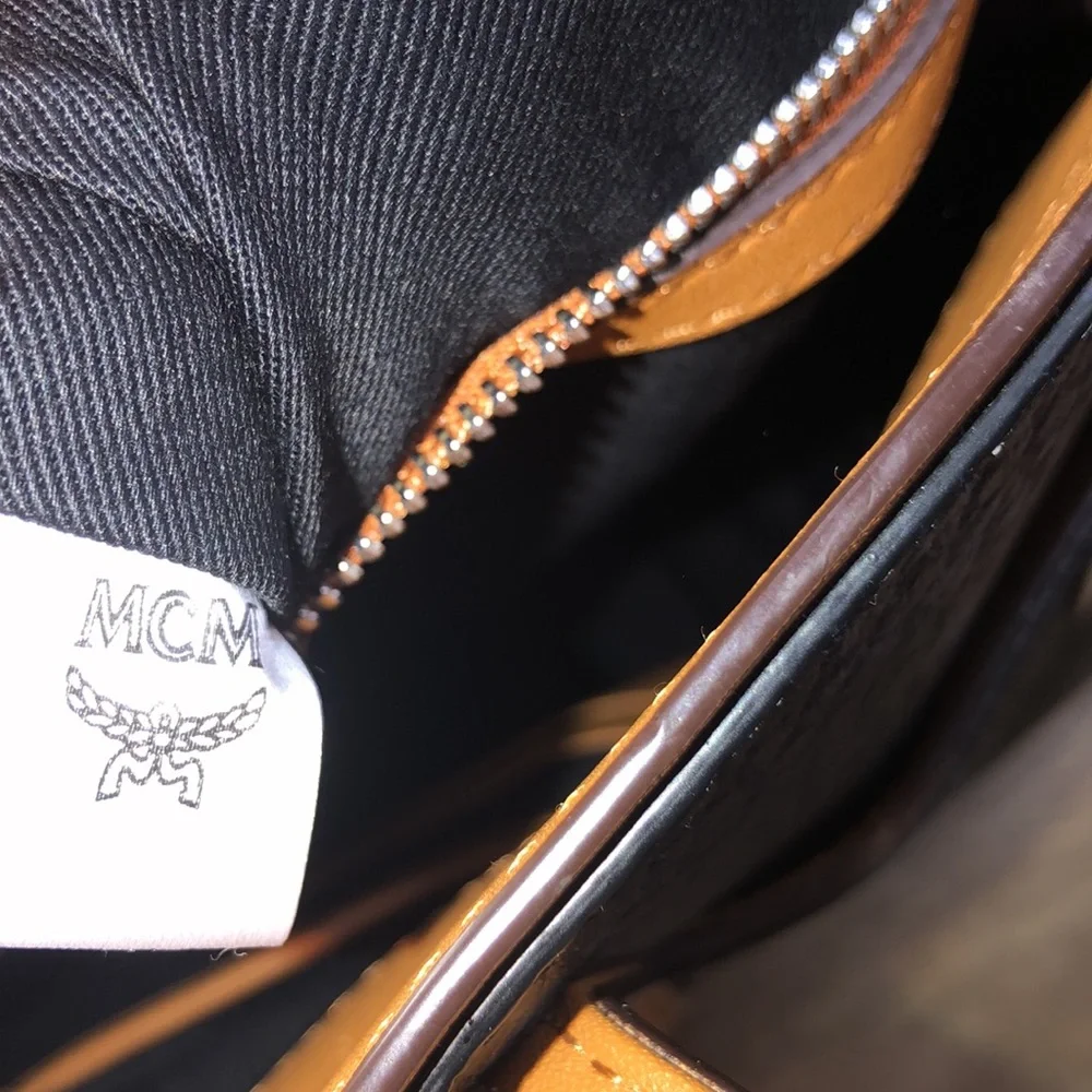 Black Patterned Tote Bag with Tan Handles